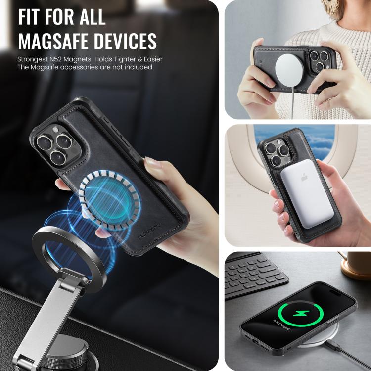 For iPhone 13 Pro AutSpace A13 MagSafe Magnetic RFID Flip Card Bag Phone Case(Black) - iPhone 13 Pro Cases by AutSpace | Online Shopping UK | buy2fix