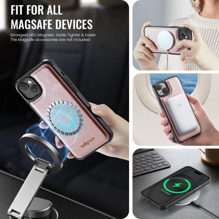 For iPhone 13 AutSpace A13 MagSafe Magnetic RFID Flip Card Bag Phone Case(Rose Gold) - iPhone 13 Cases by AutSpace | Online Shopping UK | buy2fix