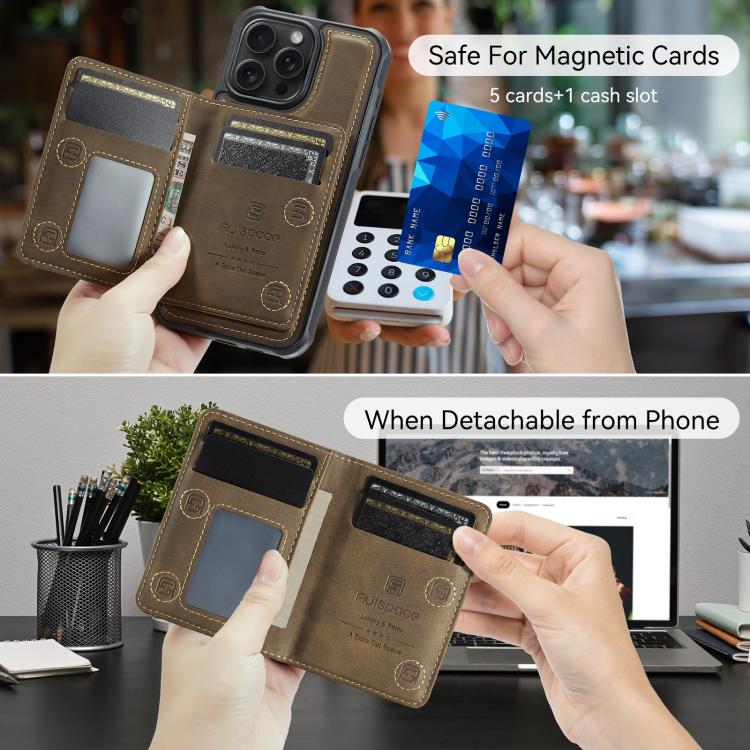 For iPhone 12 Pro AutSpace A13 MagSafe Magnetic RFID Flip Card Bag Phone Case(Coffee) - iPhone 12 / 12 Pro Cases by AutSpace | Online Shopping UK | buy2fix