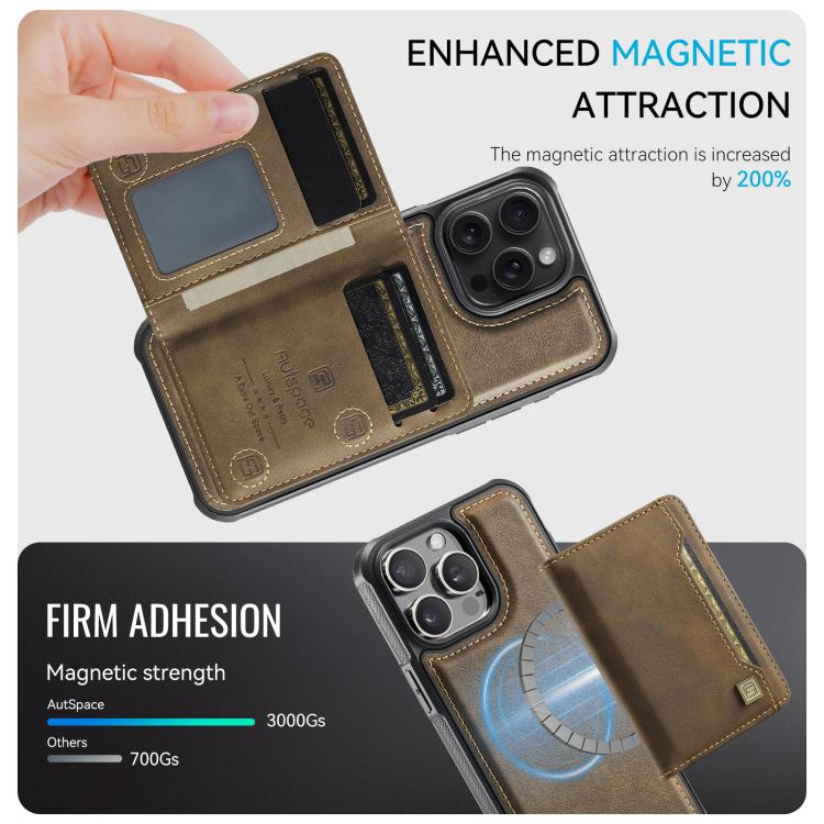 For iPhone 12 Pro AutSpace A13 MagSafe Magnetic RFID Flip Card Bag Phone Case(Coffee) - iPhone 12 / 12 Pro Cases by AutSpace | Online Shopping UK | buy2fix