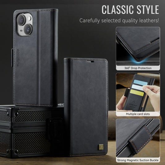 For iPhone 15 AutSpace A11 Side Buckle MagSafe Magnetic RFID Phone Leather Case(Black) - iPhone 15 Cases by AutSpace | Online Shopping UK | buy2fix