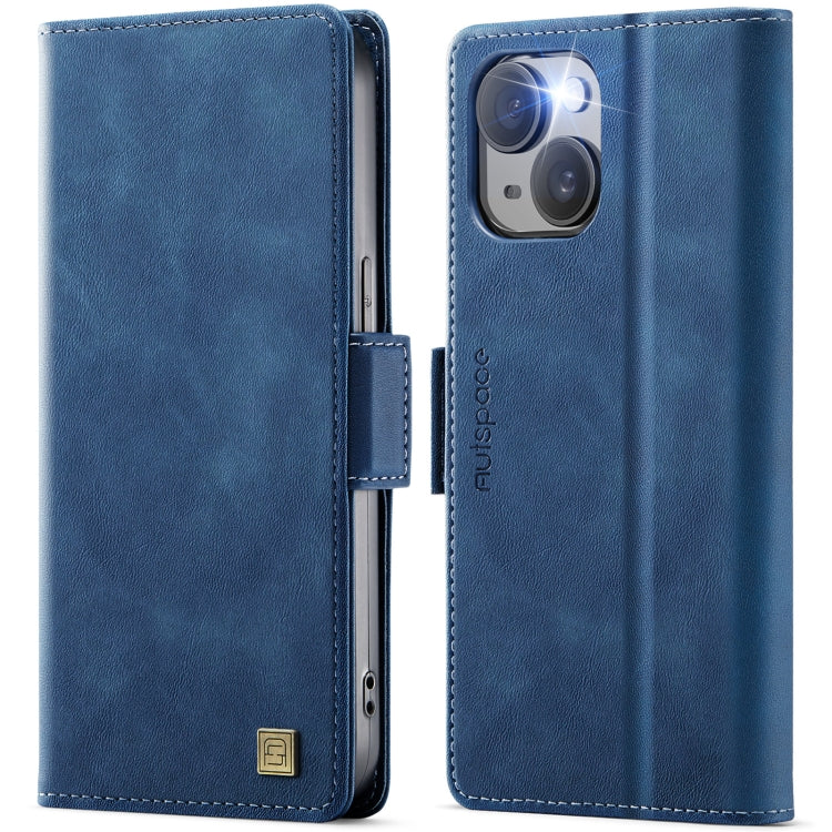 For iPhone 14 AutSpace A11 Side Buckle MagSafe Magnetic RFID Phone Leather Case(Blue) - iPhone 14 Cases by AutSpace | Online Shopping UK | buy2fix