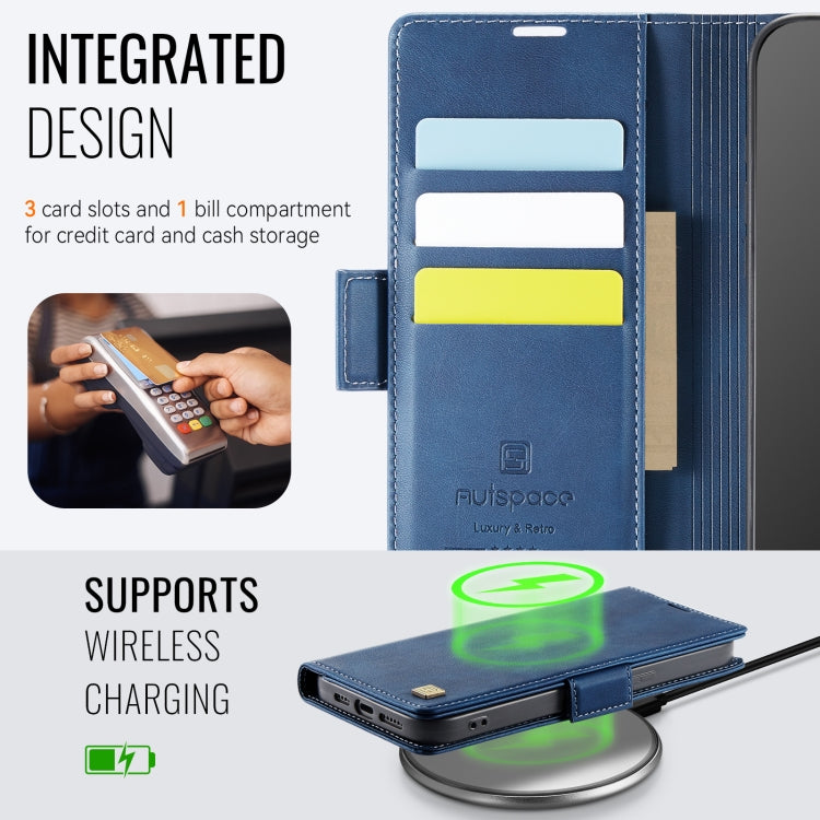 For iPhone 14 AutSpace A11 Side Buckle MagSafe Magnetic RFID Phone Leather Case(Blue) - iPhone 14 Cases by AutSpace | Online Shopping UK | buy2fix