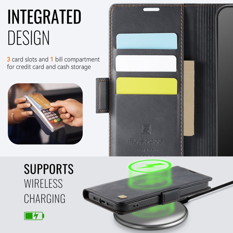 For iPhone 12 / 12 Pro AutSpace A11 Side Buckle MagSafe Magnetic RFID Phone Leather Case(Black) - iPhone 12 / 12 Pro Cases by AutSpace | Online Shopping UK | buy2fix