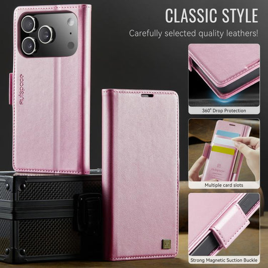 For iPhone 17 Pro Max AutSpace A11 Side Buckle MagSafe Magnetic RFID Phone Leather Case(Rose Gold) - iPhone 17 Pro Max Cases by AutSpace | Online Shopping UK | buy2fix