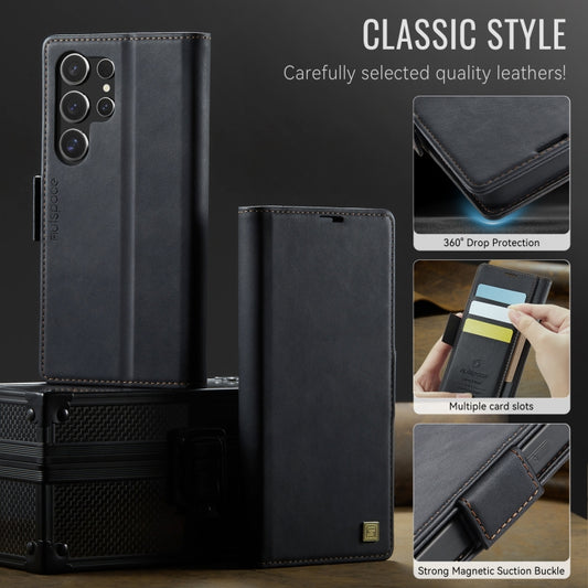 For Samsung Galaxy S25 Ultra 5G AutSpace A11 Side Buckle MagSafe Magnetic RFID Phone Leather Case(Black) by AutSpace