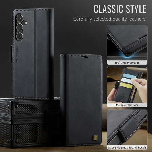 For Samsung Galaxy S25 5G AutSpace A11 Side Buckle MagSafe Magnetic RFID Phone Leather Case(Black) by AutSpace