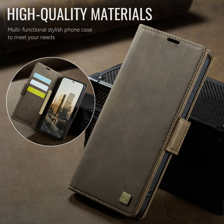 For Samsung Galaxy S25 5G AutSpace A11 Side Buckle MagSafe Magnetic RFID Phone Leather Case(Coffee) by AutSpace