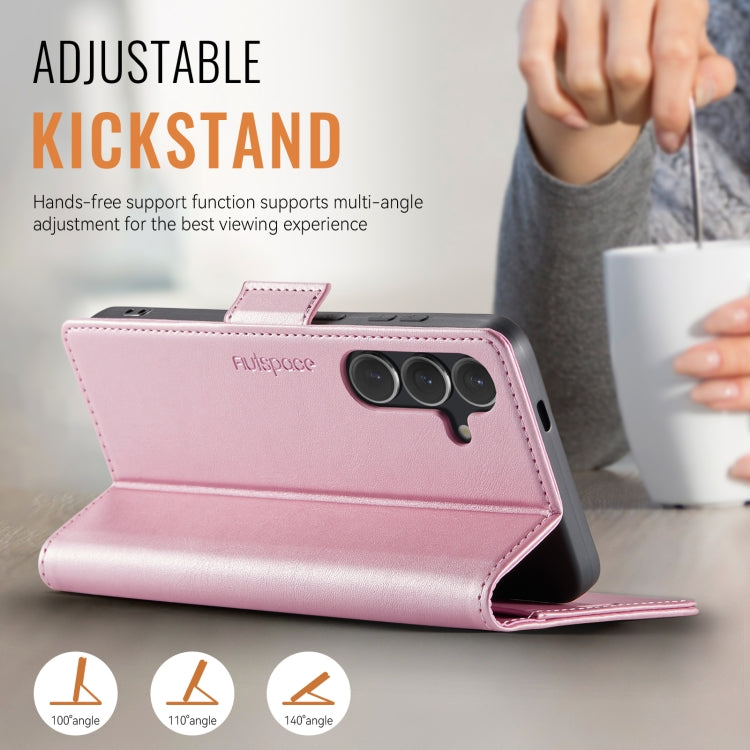 For Samsung Galaxy S25+ 5G AutSpace A11 Side Buckle MagSafe Magnetic RFID Phone Leather Case(Rose Gold) - Galaxy S25+ 5G Cases by AutSpace | Online Shopping UK | buy2fix