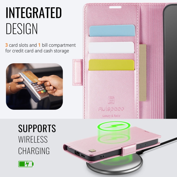 For Samsung Galaxy S25+ 5G AutSpace A11 Side Buckle MagSafe Magnetic RFID Phone Leather Case(Rose Gold) - Galaxy S25+ 5G Cases by AutSpace | Online Shopping UK | buy2fix