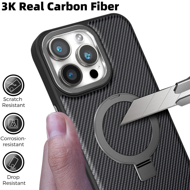 For iPhone 15 Pro Carbon Fiber MagSafe Holder Phone Case(Black) - iPhone 15 Pro Cases by buy2fix | Online Shopping UK | buy2fix