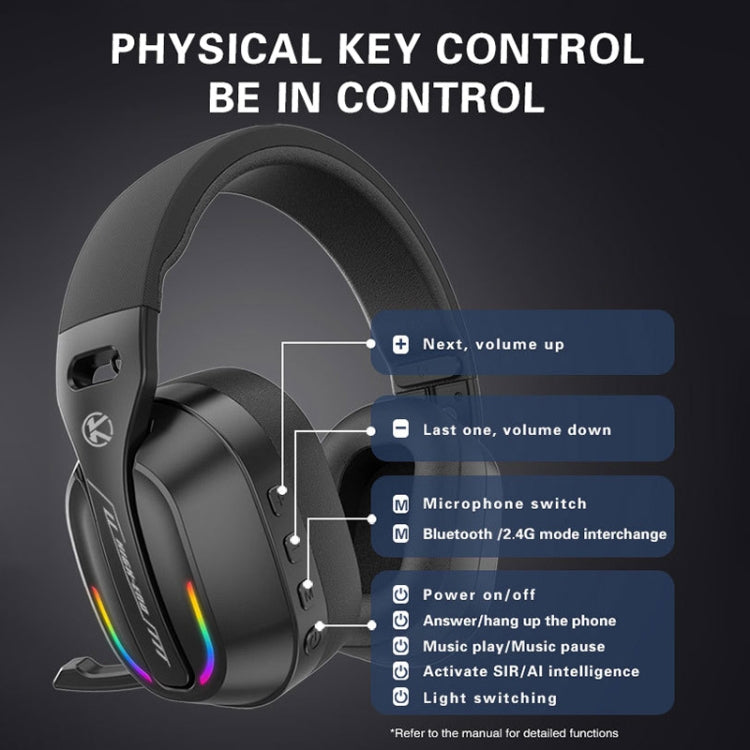 Bluetooth 5.4 Head-mounted RGB Wireless Bluetooth Gaming Headset With Transmitter(Black) - Headset & Headphone by buy2fix | Online Shopping UK | buy2fix
