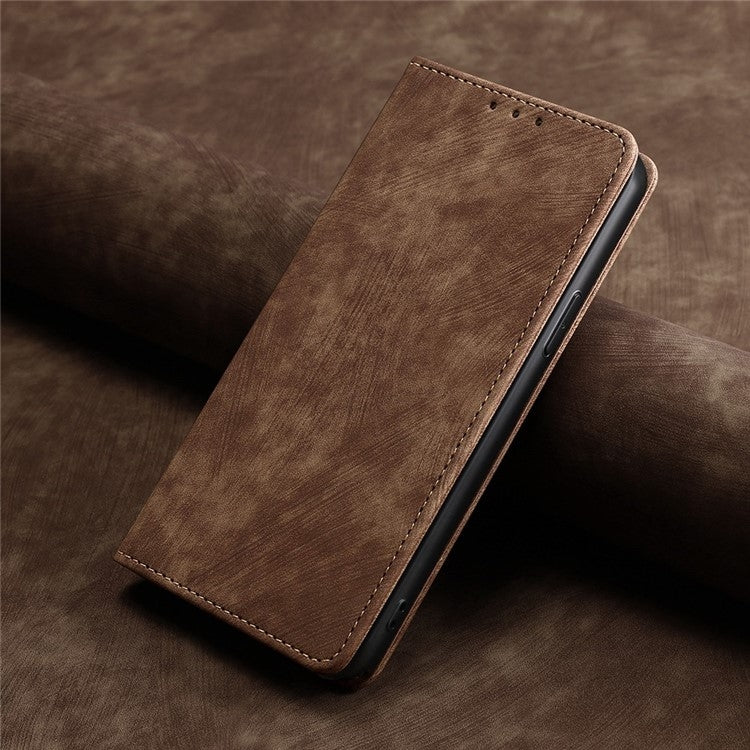 For Samsung Galaxy S25+ 5G RFID Anti-theft Brush Magnetic Leather Phone Case(Brown) by buy2fix