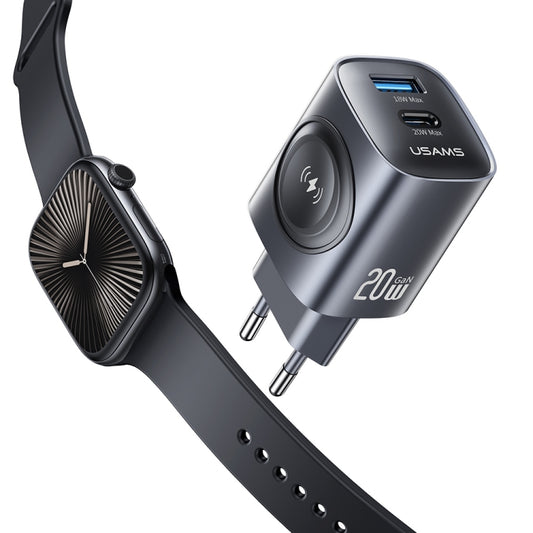 USAMS T67 20W USB and USB-C / Type-C GaN Fast Charger, Plug Type:EU Plug(Gun Color) - USB Charger by USAMS | Online Shopping UK | buy2fix