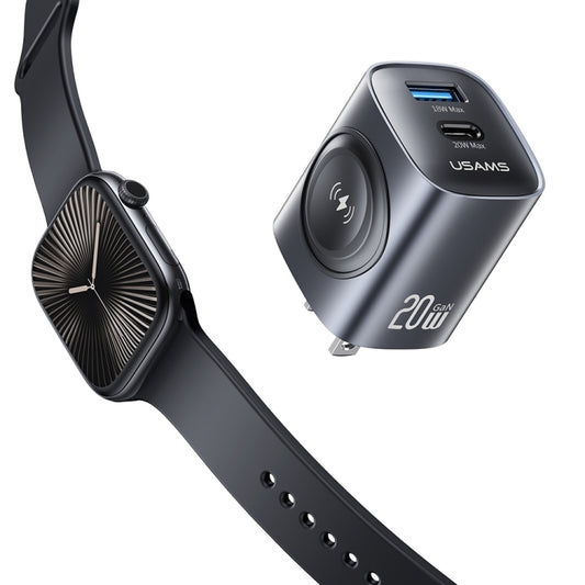 USAMS T67 20W USB and USB-C / Type-C GaN Fast Charger, Plug Type:US Plug(Gun Color) - USB Charger by USAMS | Online Shopping UK | buy2fix