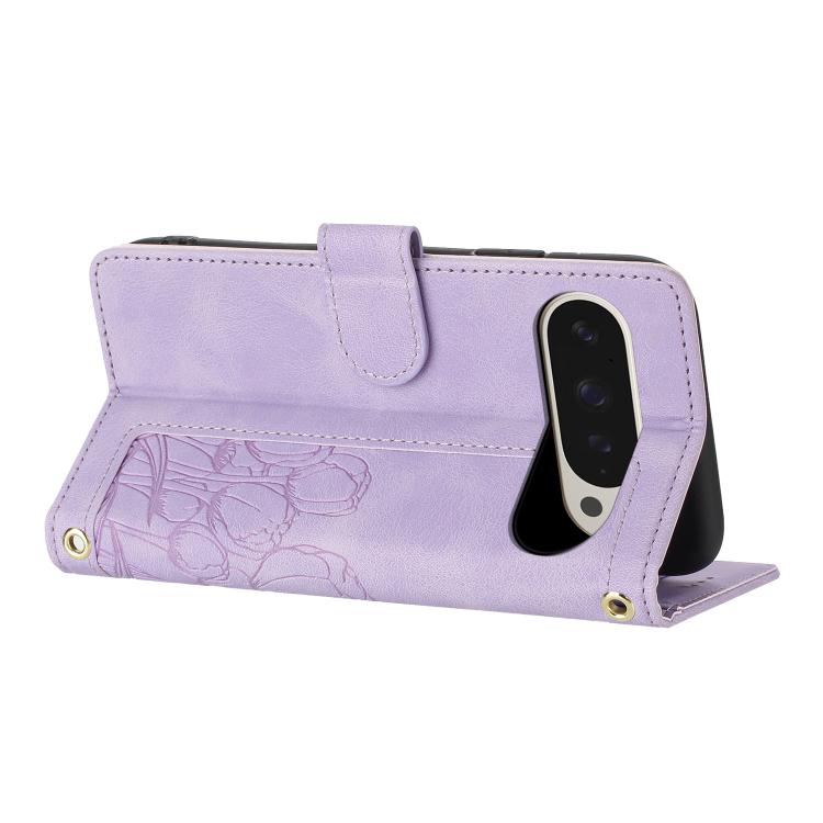 For Google Pixel 10 Pro XL Tulips Embossed Leather Phone Case with Lanyard(Purple) - Google Cases by buy2fix | Online Shopping UK | buy2fix