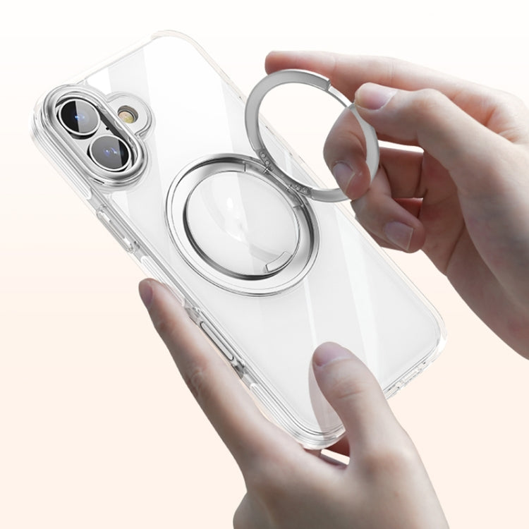 For iPhone 16 Gear Plating PC 360 Ring Holder Magsafe Phone Case(Transparent Black) - iPhone 16 Cases by buy2fix | Online Shopping UK | buy2fix