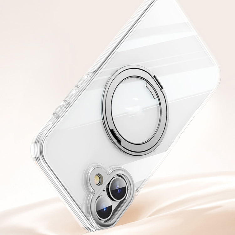For iPhone 16 Gear Plating PC 360 Ring Holder Magsafe Phone Case(Transparent Black) - iPhone 16 Cases by buy2fix | Online Shopping UK | buy2fix