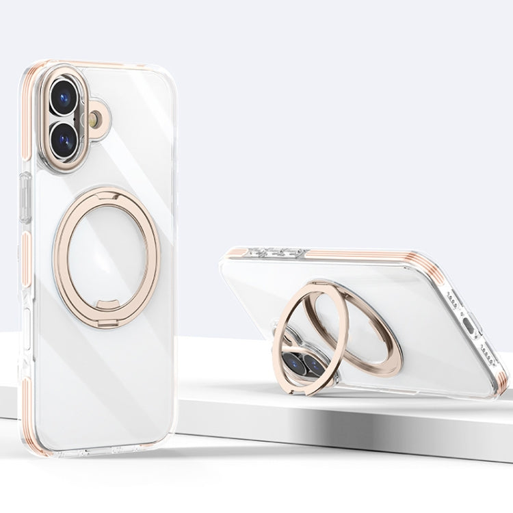 For iPhone 16 Gear Plating PC 360 Ring Holder Magsafe Phone Case(Transparent Copper) - iPhone 16 Cases by buy2fix | Online Shopping UK | buy2fix