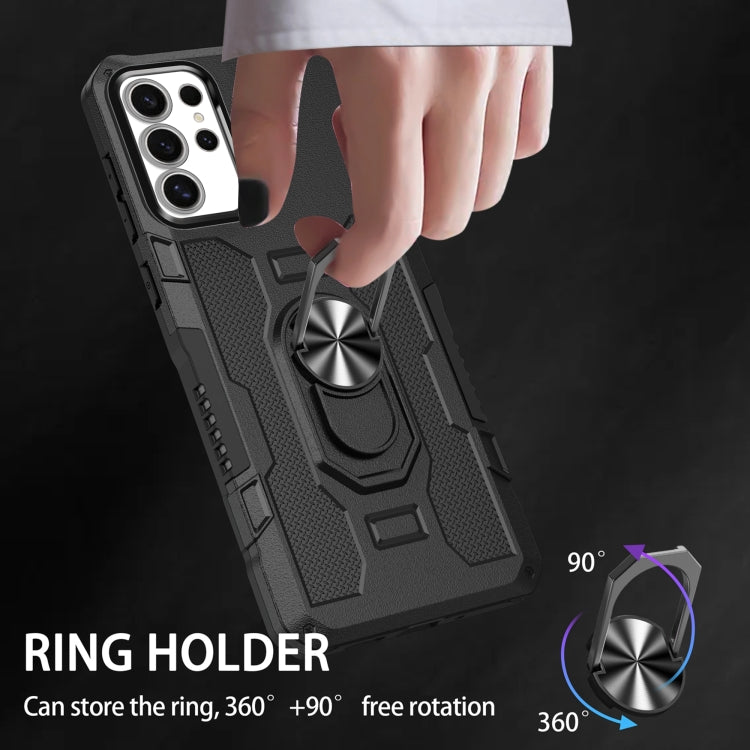 For Samsung Galaxy S25 Ultra 5G Ring Holder Armor Hybrid Phone Case(Black) by buy2fix