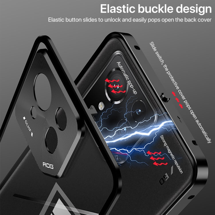 For ASUS ROG Phone 9 Pro Snap Buckle Metal Frame Glass Back Panel Phone Case(Black) - ASUS Cases by buy2fix | Online Shopping UK | buy2fix