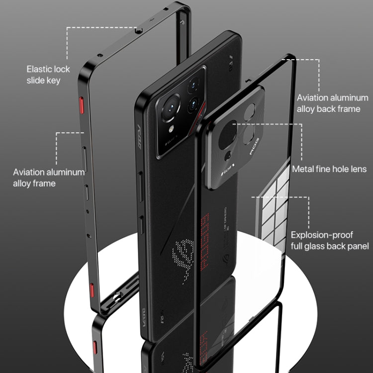 For ASUS ROG Phone 9 Pro Snap Buckle Metal Frame Glass Back Panel Phone Case(Black) - ASUS Cases by buy2fix | Online Shopping UK | buy2fix