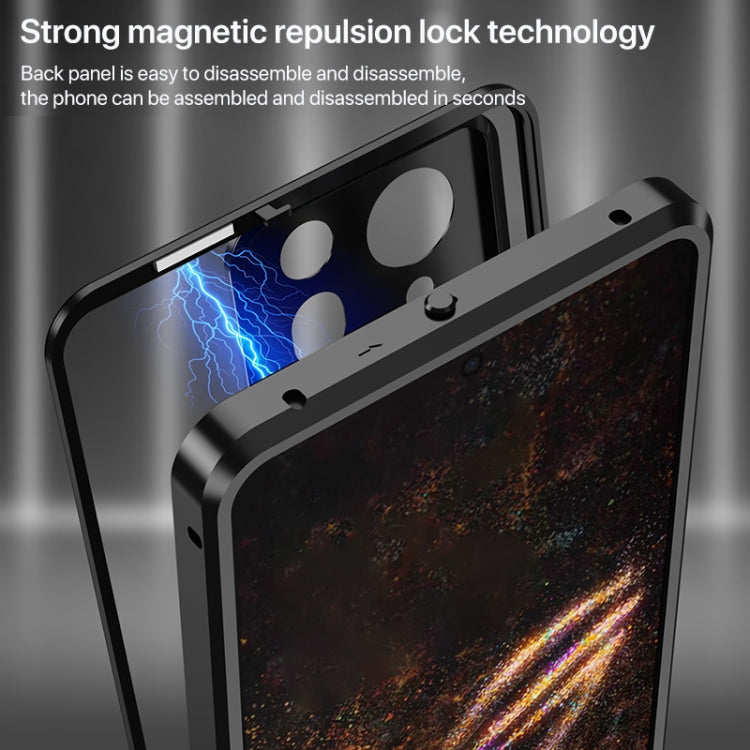 For ASUS ROG Phone 9 Pro Snap Buckle Metal Frame Glass Back Panel Phone Case(Black) - ASUS Cases by buy2fix | Online Shopping UK | buy2fix