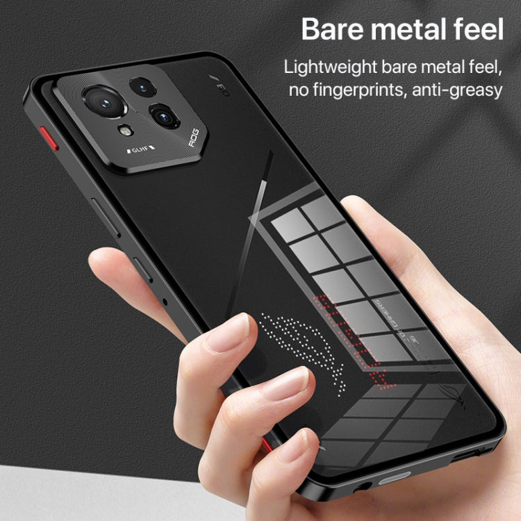 For ASUS ROG Phone 9 Pro Snap Buckle Metal Frame Glass Back Panel Phone Case(Black) - ASUS Cases by buy2fix | Online Shopping UK | buy2fix