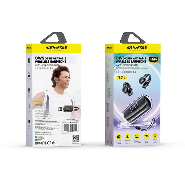 awei TZ7 Clip-on Wireless Bluetooth Earphone(Black) - Bluetooth Earphone by awei | Online Shopping UK | buy2fix
