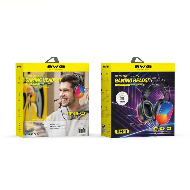 awei GM-11 Luminous Wired Headphones, Cable Length: 2m(Black) - Multimedia Headset by awei | Online Shopping UK | buy2fix
