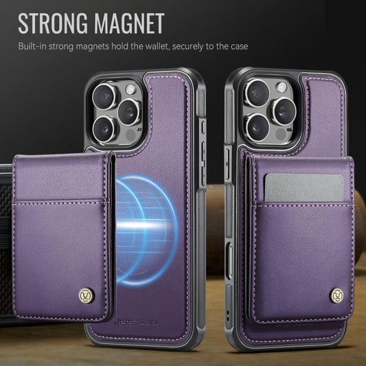 For iPhone 16 Pro Max JEEHOOD J06 British Style RFID MagSafe Card Bag PU Phone Case(Purple) by JEEHOOD