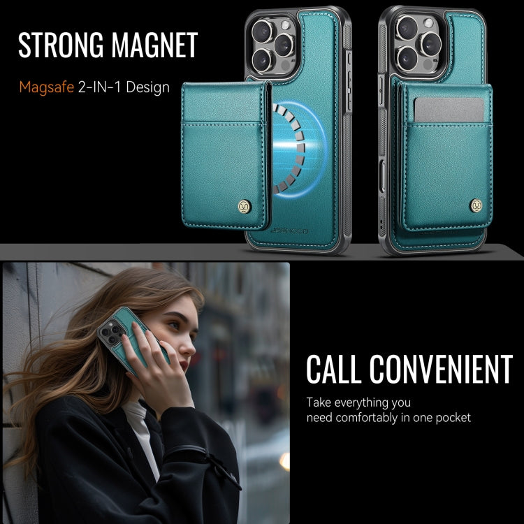 For iPhone 16 Pro Max JEEHOOD J06 British Style RFID MagSafe Card Bag PU Phone Case(Green) by JEEHOOD