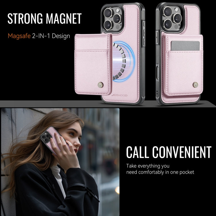 For iPhone 16 Pro JEEHOOD J06 British Style RFID MagSafe Card Bag PU Phone Case(Pink) by JEEHOOD