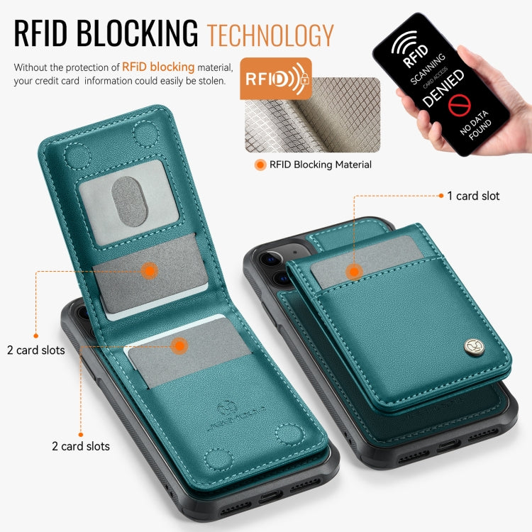 For iPhone 11 JEEHOOD J06 British Style RFID MagSafe Card Bag PU Phone Case(Green) - iPhone 11 Cases by JEEHOOD | Online Shopping UK | buy2fix