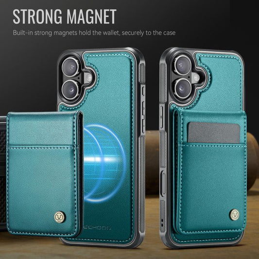 For iPhone 16 Plus JEEHOOD J06 British Style RFID MagSafe Card Bag PU Phone Case(Green) by JEEHOOD