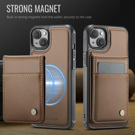 For iPhone 14 JEEHOOD J06 British Style RFID MagSafe Card Bag PU Phone Case(Brown) - iPhone 14 Cases by JEEHOOD | Online Shopping UK | buy2fix