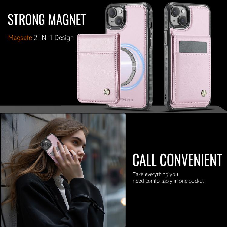 For iPhone 14 JEEHOOD J06 British Style RFID MagSafe Card Bag PU Phone Case(Pink) - iPhone 14 Cases by JEEHOOD | Online Shopping UK | buy2fix