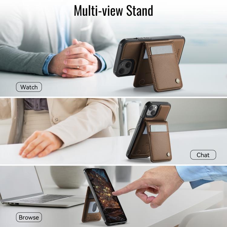 For iPhone 13 JEEHOOD J06 British Style RFID MagSafe Card Bag PU Phone Case(Brown) - iPhone 13 Cases by JEEHOOD | Online Shopping UK | buy2fix