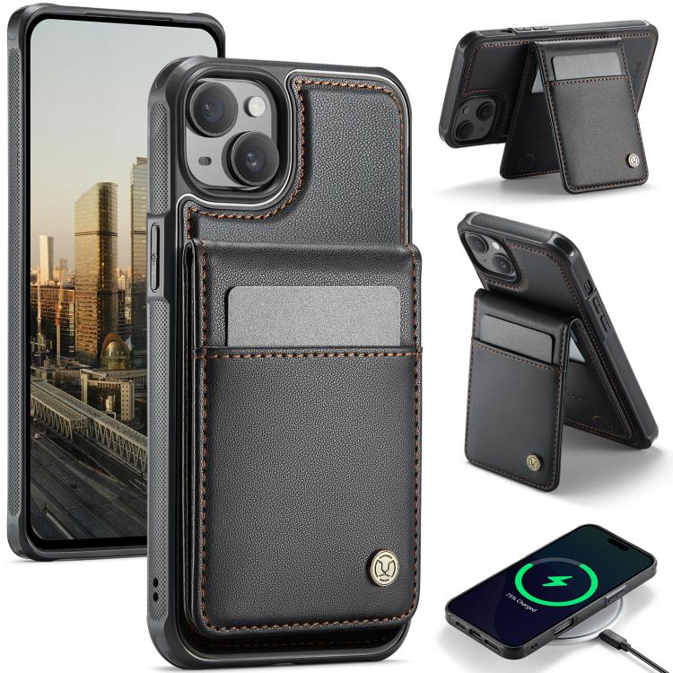 For iPhone 13 JEEHOOD J06 British Style RFID MagSafe Card Bag PU Phone Case(Black) - iPhone 13 Cases by JEEHOOD | Online Shopping UK | buy2fix