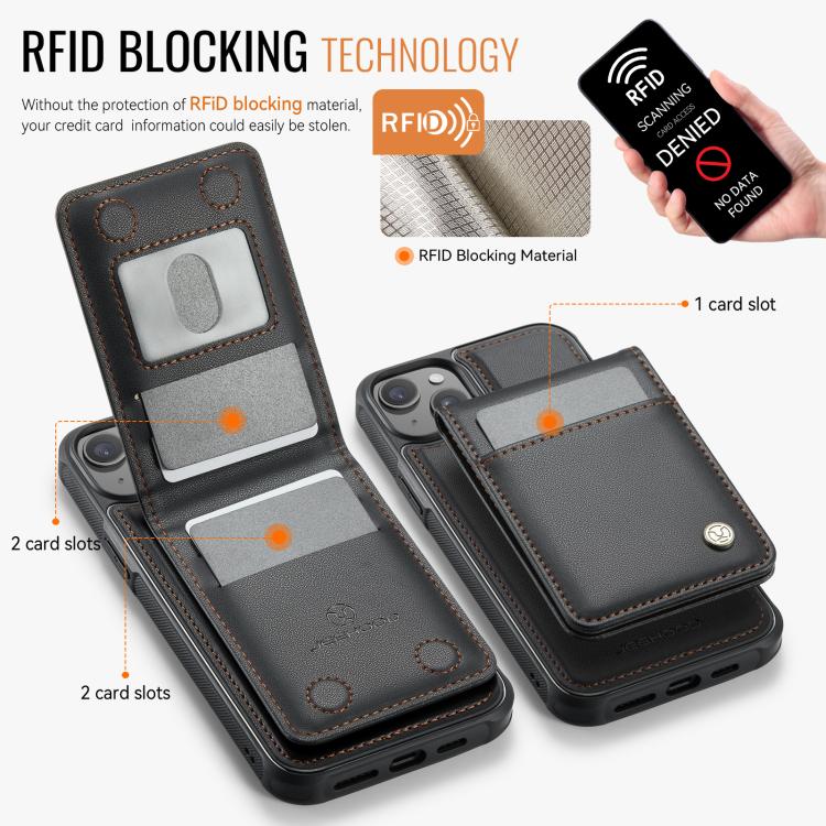 For iPhone 13 JEEHOOD J06 British Style RFID MagSafe Card Bag PU Phone Case(Black) - iPhone 13 Cases by JEEHOOD | Online Shopping UK | buy2fix