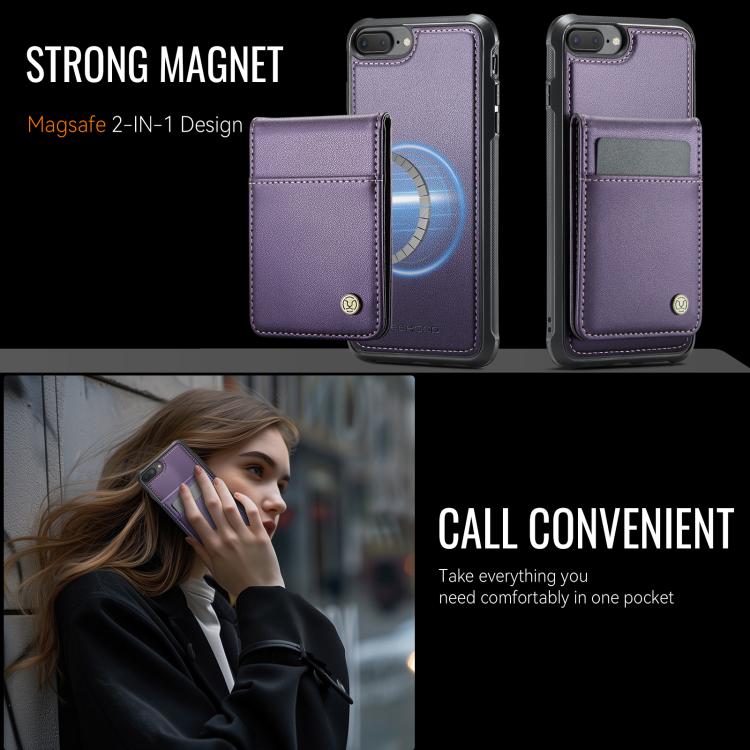 For iPhone 8 Plus / 7 Plus JEEHOOD J06 British Style RFID MagSafe Card Bag PU Phone Case(Purple) - More iPhone Cases by JEEHOOD | Online Shopping UK | buy2fix