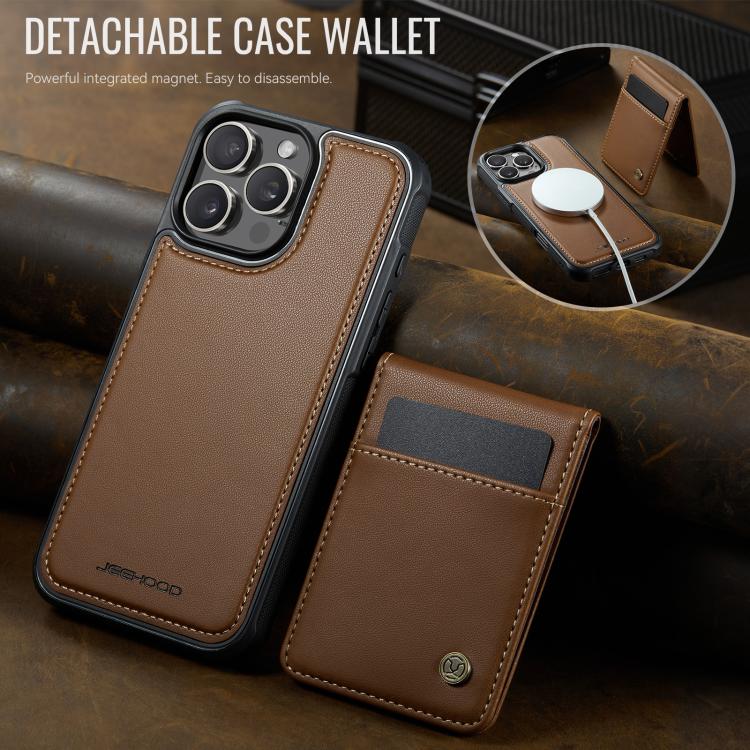 For iPhone 15 Pro Max JEEHOOD J06 British Style RFID MagSafe Card Bag PU Phone Case(Brown) - iPhone 15 Pro Max Cases by JEEHOOD | Online Shopping UK | buy2fix