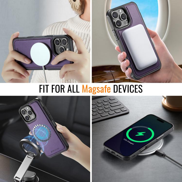 For iPhone 15 Pro JEEHOOD J06 British Style RFID MagSafe Card Bag PU Phone Case(Purple) - iPhone 15 Pro Cases by JEEHOOD | Online Shopping UK | buy2fix