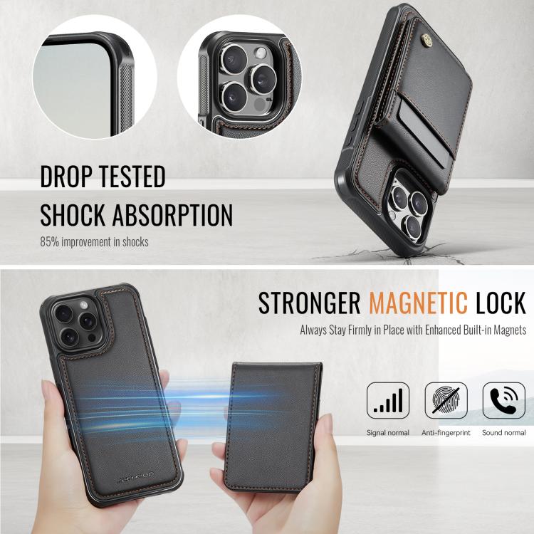 For iPhone 15 Pro JEEHOOD J06 British Style RFID MagSafe Card Bag PU Phone Case(Black) - iPhone 15 Pro Cases by JEEHOOD | Online Shopping UK | buy2fix