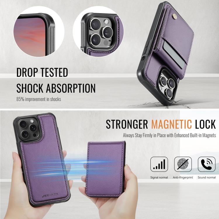 For iPhone 13 Pro Max JEEHOOD J06 British Style RFID MagSafe Card Bag PU Phone Case(Purple) - iPhone 13 Pro Max Cases by JEEHOOD | Online Shopping UK | buy2fix