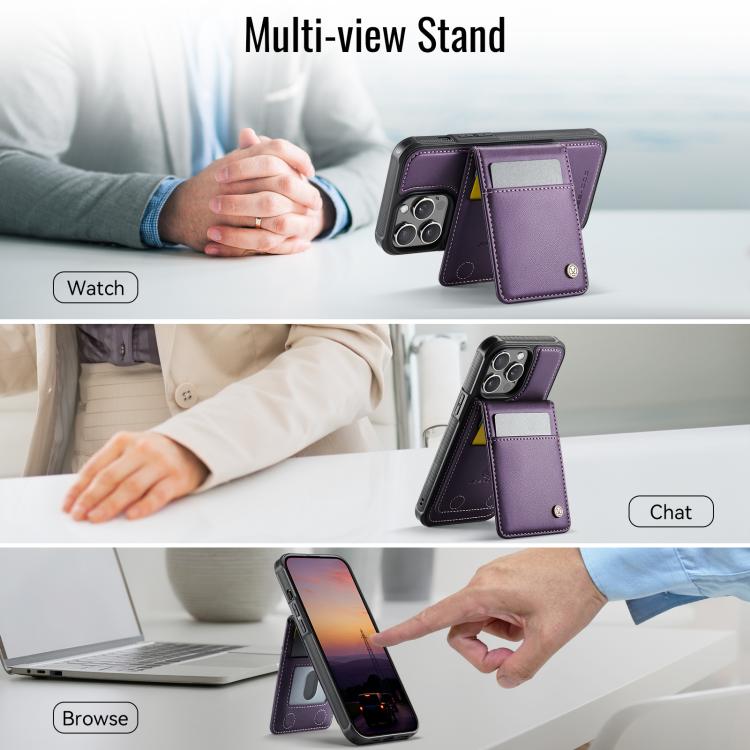 For iPhone 13 Pro Max JEEHOOD J06 British Style RFID MagSafe Card Bag PU Phone Case(Purple) - iPhone 13 Pro Max Cases by JEEHOOD | Online Shopping UK | buy2fix