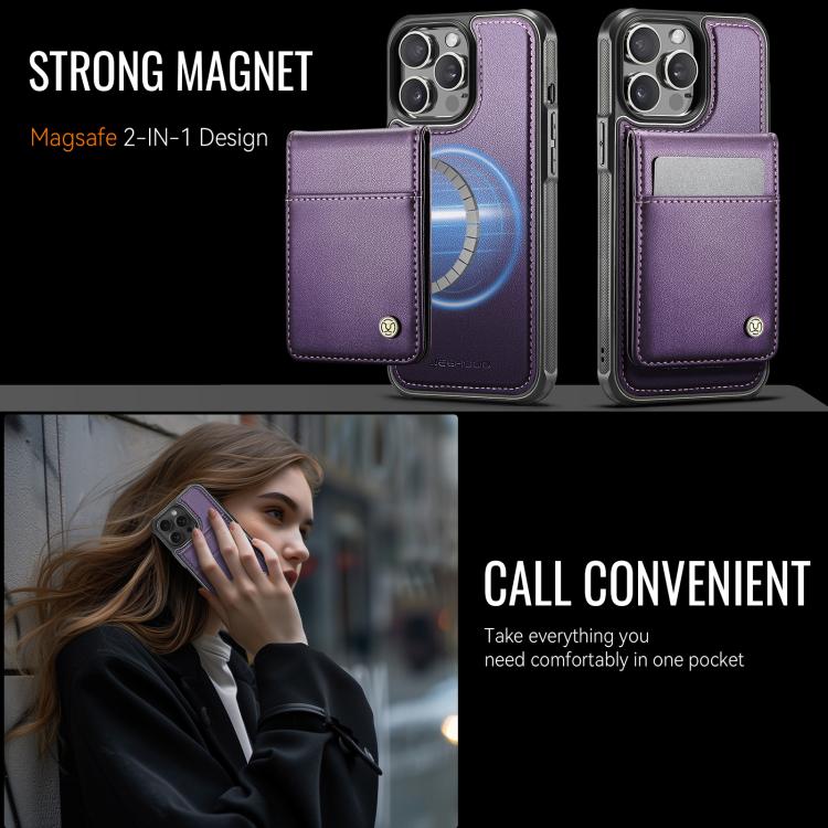 For iPhone 13 Pro Max JEEHOOD J06 British Style RFID MagSafe Card Bag PU Phone Case(Purple) - iPhone 13 Pro Max Cases by JEEHOOD | Online Shopping UK | buy2fix