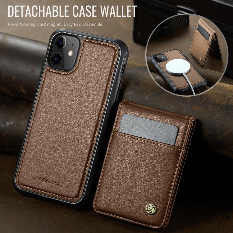 For iPhone 12 / 12 Pro JEEHOOD J06 British Style RFID MagSafe Card Bag PU Phone Case(Brown) - iPhone 12 / 12 Pro Cases by JEEHOOD | Online Shopping UK | buy2fix