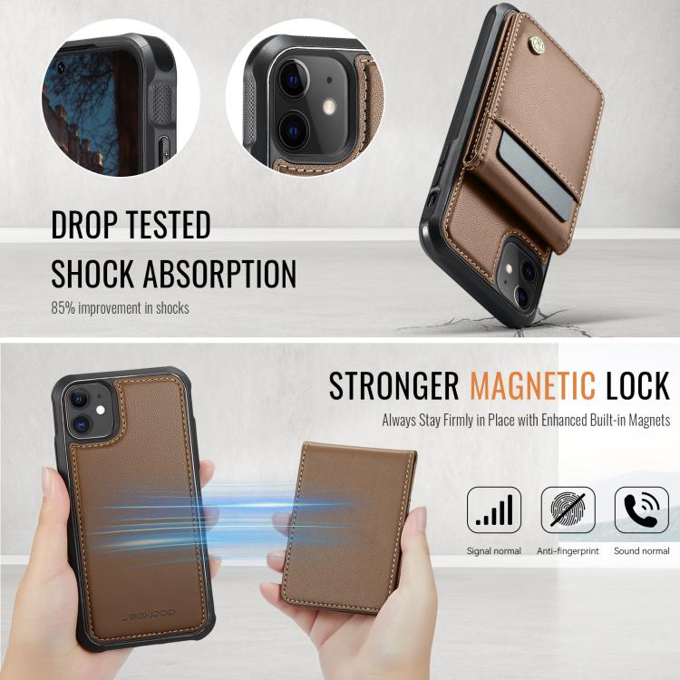 For iPhone 12 / 12 Pro JEEHOOD J06 British Style RFID MagSafe Card Bag PU Phone Case(Brown) - iPhone 12 / 12 Pro Cases by JEEHOOD | Online Shopping UK | buy2fix