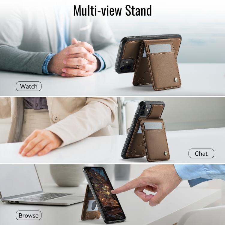 For iPhone 12 / 12 Pro JEEHOOD J06 British Style RFID MagSafe Card Bag PU Phone Case(Brown) - iPhone 12 / 12 Pro Cases by JEEHOOD | Online Shopping UK | buy2fix